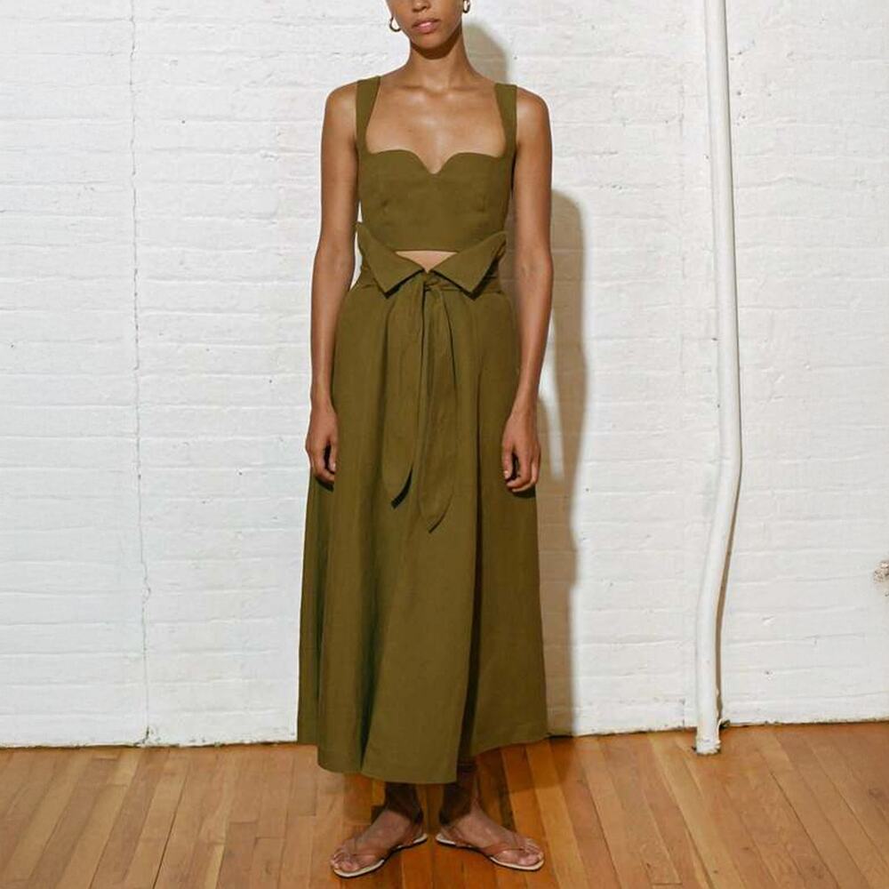 Mara Hoffman Olive Green Two-Piece Skirt Set
